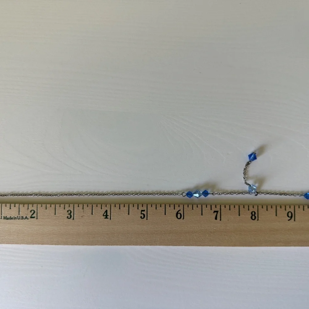 Vintage Blue Beaded Necklace Silver Fairycore